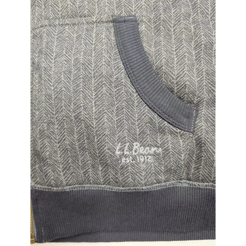 L.L Bean Charcoal Gray Herringbone Sherpa-lined Full Zip Hoodie Jacket XL 506085